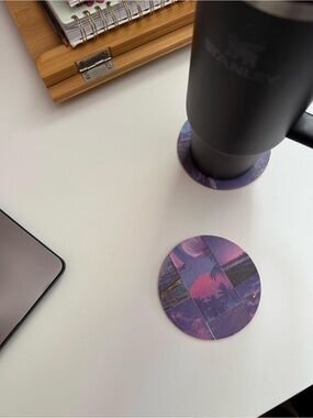 Purple Sunset Wooden Coasters